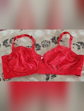 Red Lace Underwire Bra with Heart Accent
